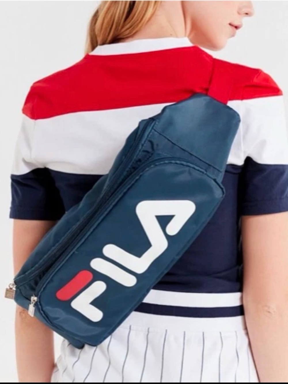 Vintage Fila Navy and White Logo Sling Belt Bag with Red Accent